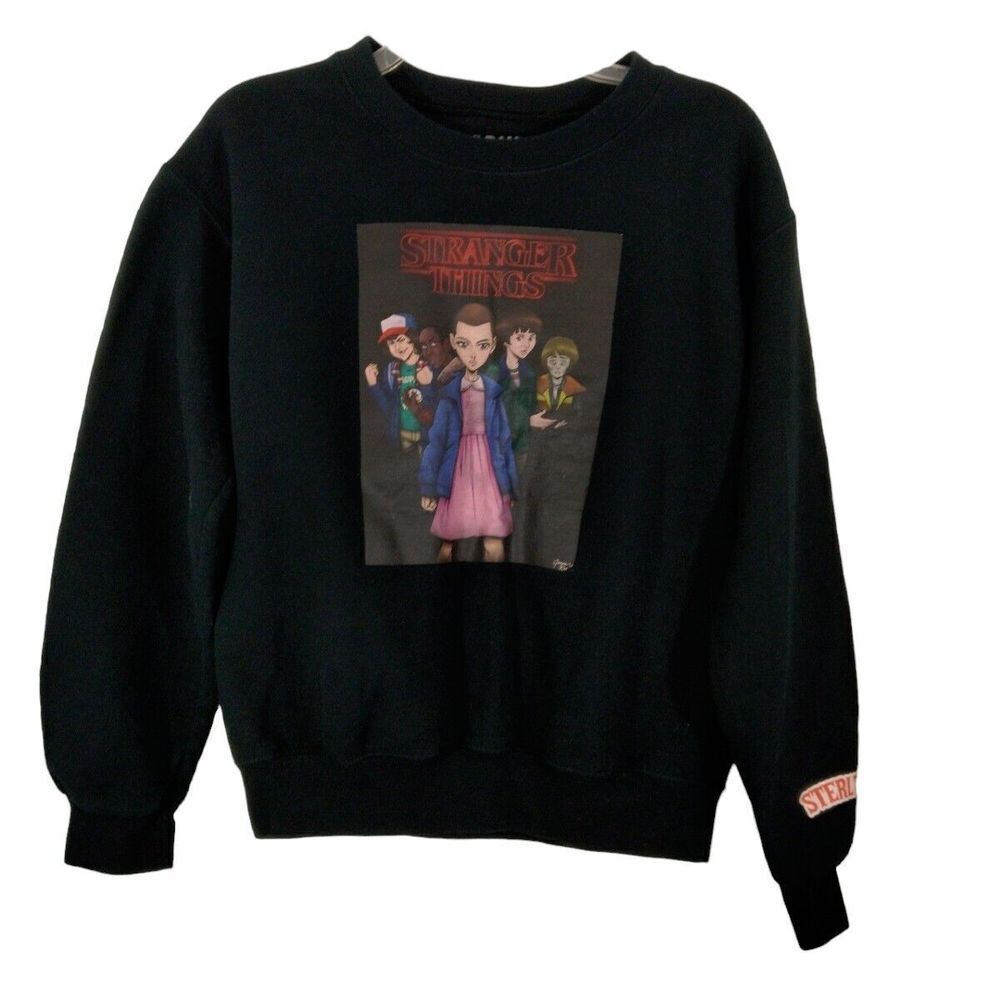 Stranger Things Black Sweatshirt Graphic Print Gildan Crew Neck Pullover